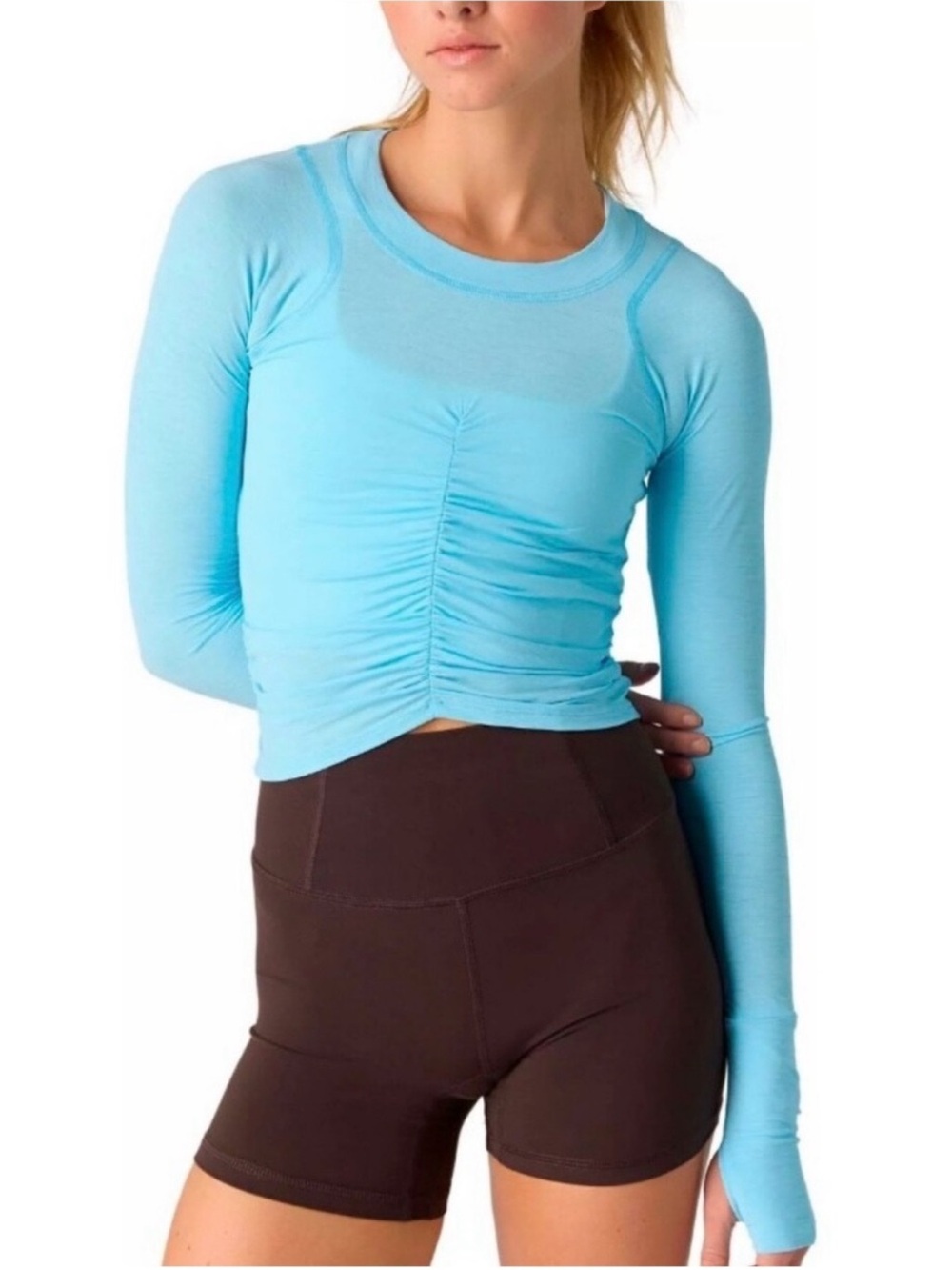NEW FP Movement Tempo
Ruched Long Sleeve Top Size L Bright Blue Lightweight UPF